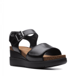 Lizby Strap Black Leather Wedge
